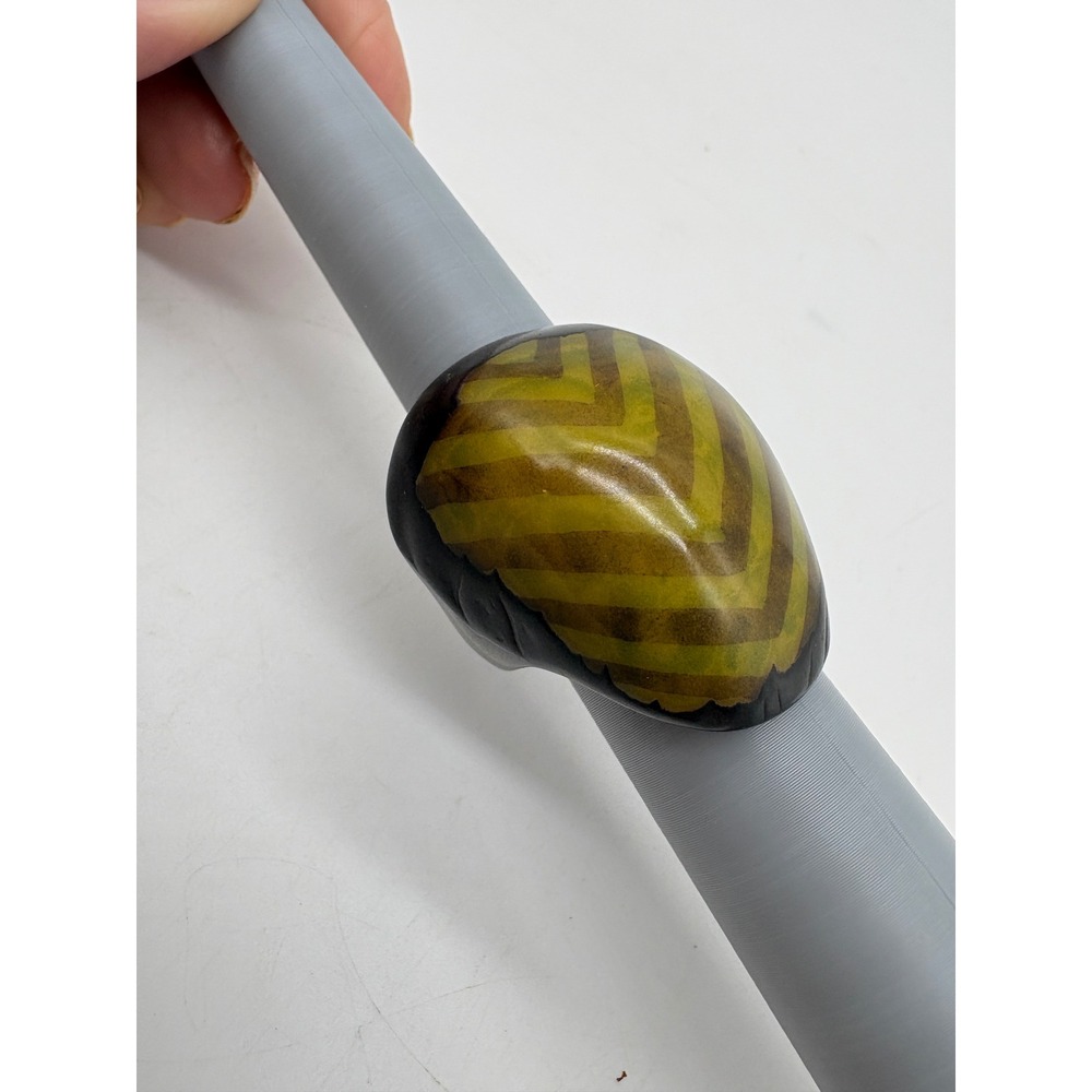 Chunky Resin Statement Ring Olive Green Brown Chevron Stripe Domed Size 8.25